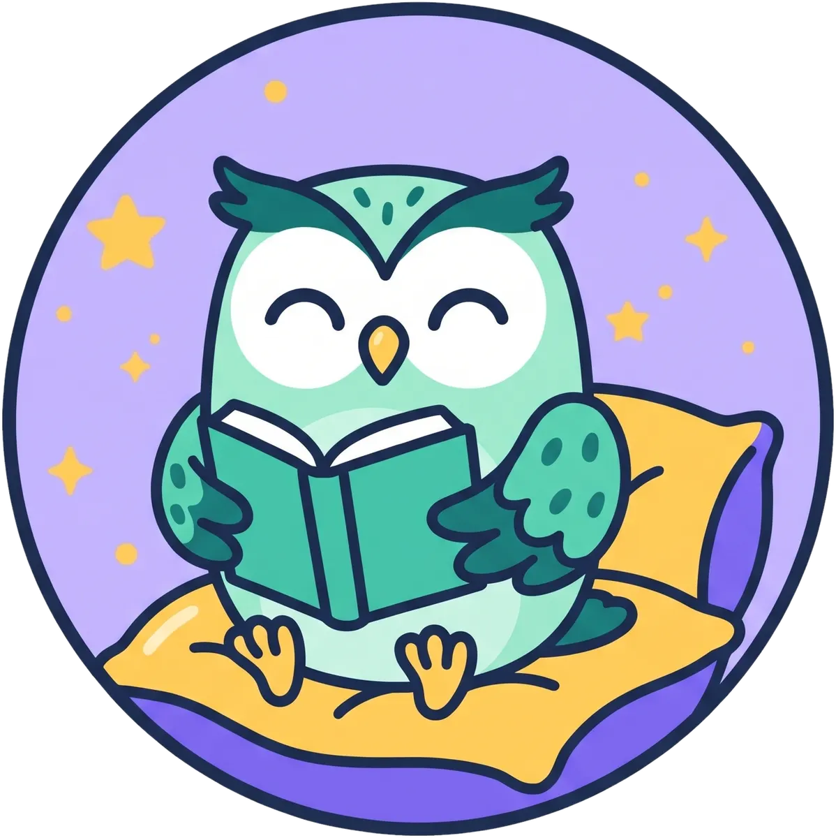 Burung hantu membaca buku di atas kusyen
