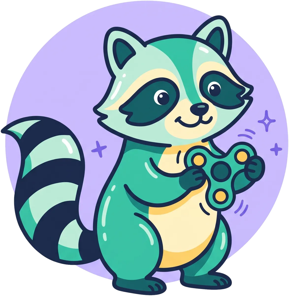 Bored Hands mascot: a raccoon spinning a fidget spinner