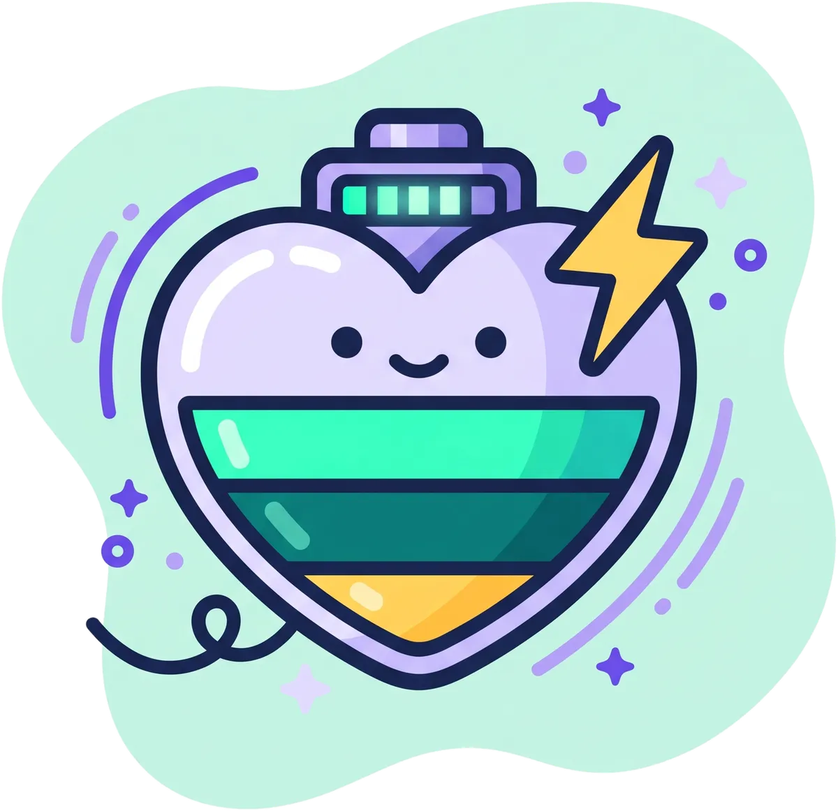 A smiling heart-shaped battery charging back up: your body recovering from nicotine