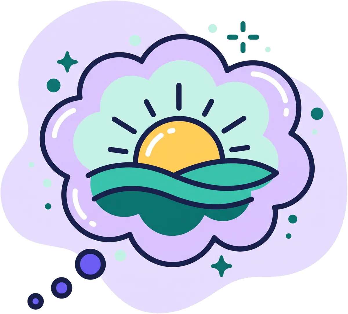A thought bubble with a calm sunrise inside: working on why you reached for it